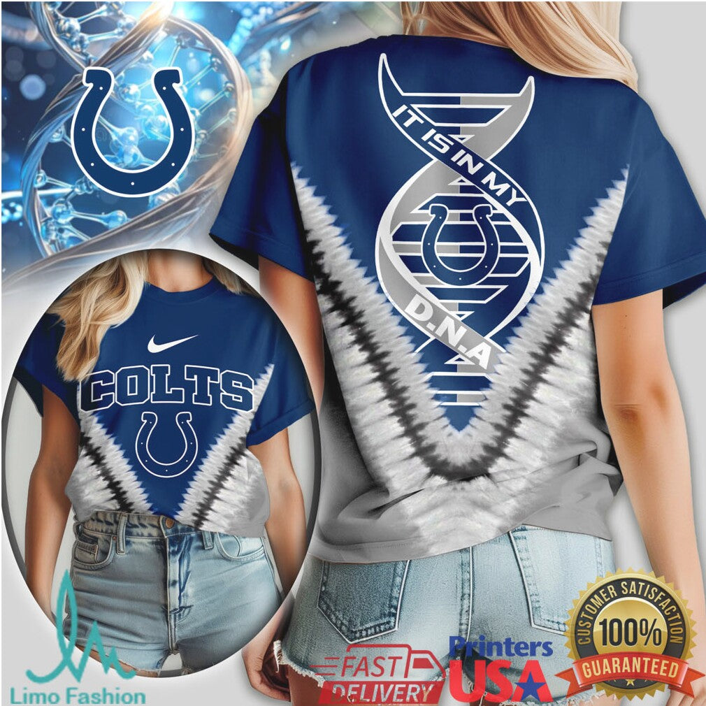 Indianapolis Colts DNA Horseshoe Graphic Blue & Grey T Shirt - Limotees LLC
