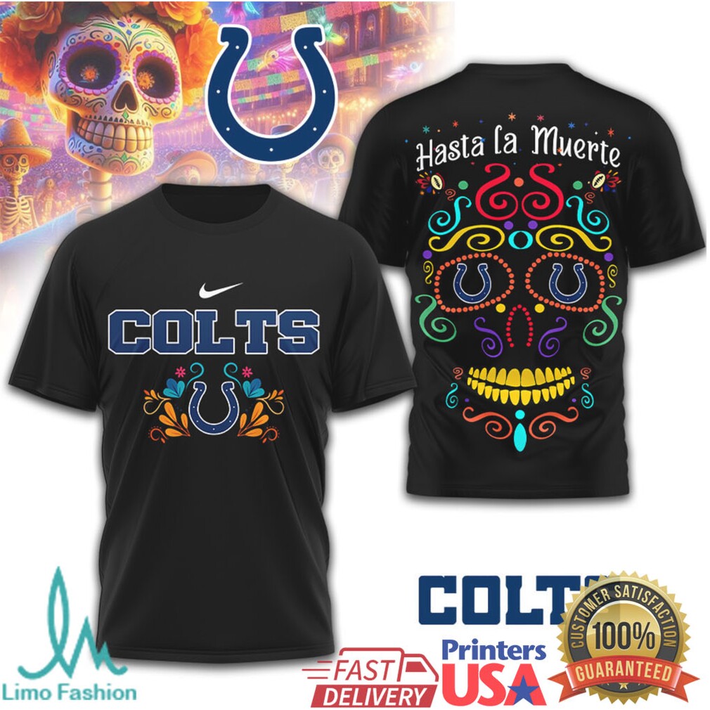 Indianapolis Colts Day of the Dead Sugar Skull T Shirt Hasta la Muerte Fan Gear - Limotees LLC