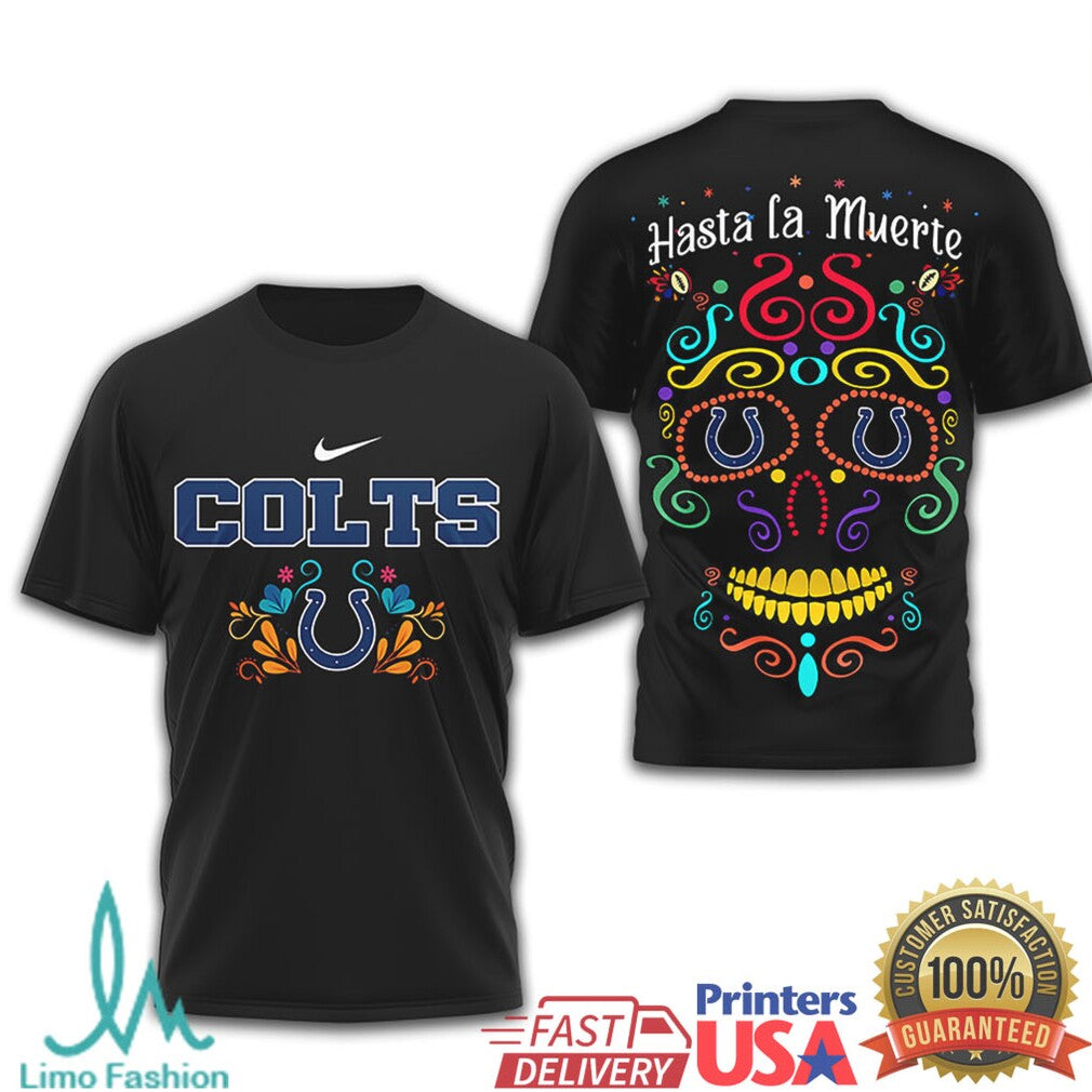 Indianapolis Colts Day of the Dead Sugar Skull T Shirt Hasta la Muerte Fan Gear - Limotees LLC