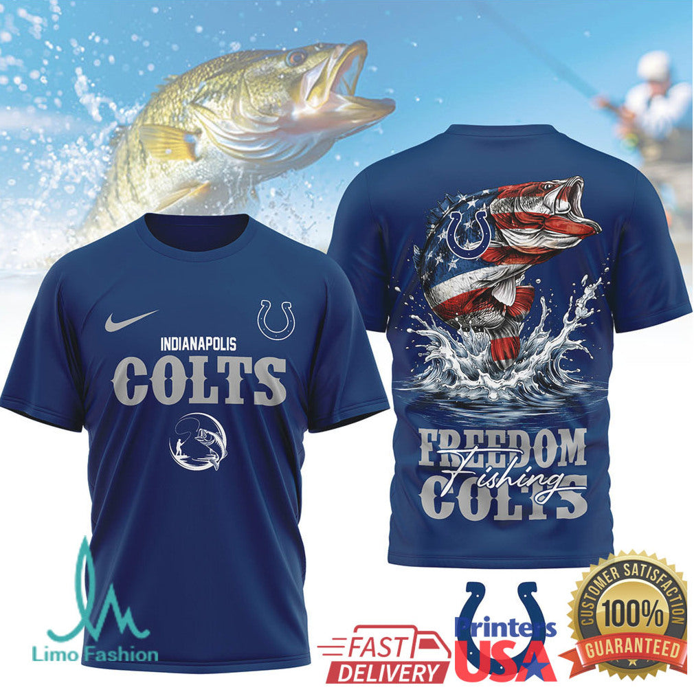 Indianapolis Colts Freedom Fishing Bass American Flag T Shirt - Limotees LLC
