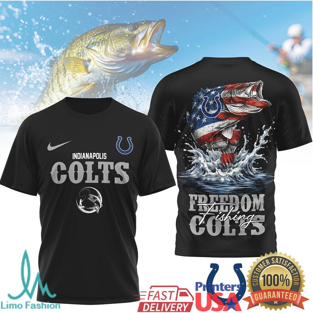 Indianapolis Colts Freedom Fishing Bass American Flag T Shirt - Limotees LLC