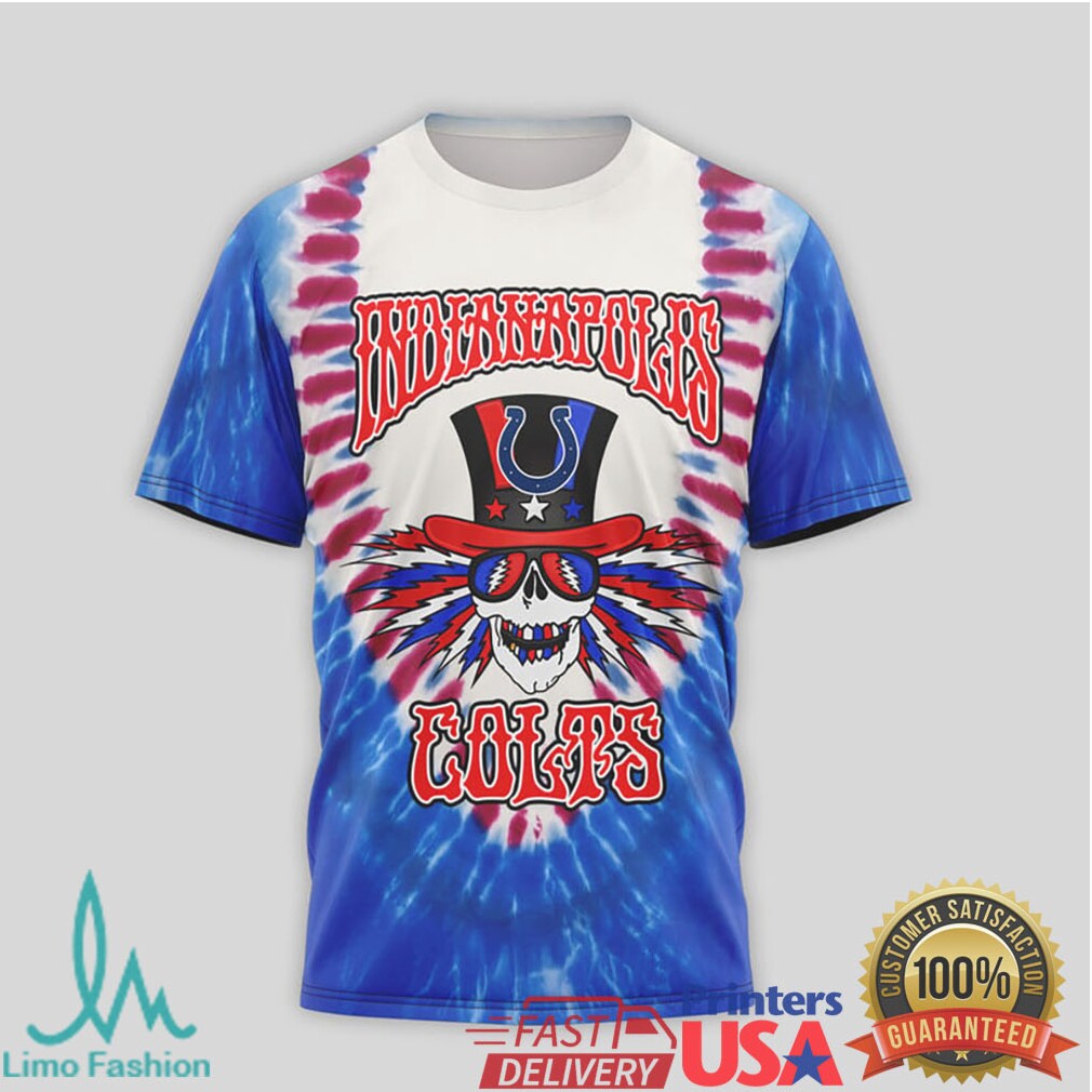 Indianapolis Colts Grateful Dead Skeleton Patriotic Blue Tie Dye T Shirt - Limotees LLC