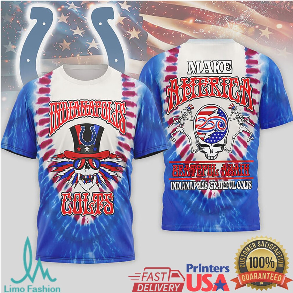 Indianapolis Colts Grateful Dead Skeleton Patriotic Blue Tie Dye T Shirt - Limotees LLC