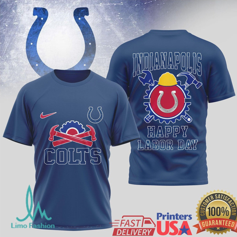 Indianapolis Colts Happy Labor Day Horseshoe Workwear T Shirt - Limotees LLC
