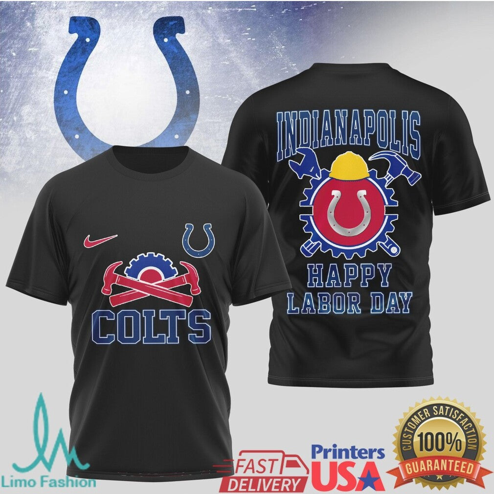 Indianapolis Colts Happy Labor Day Horseshoe Workwear T Shirt - Limotees LLC