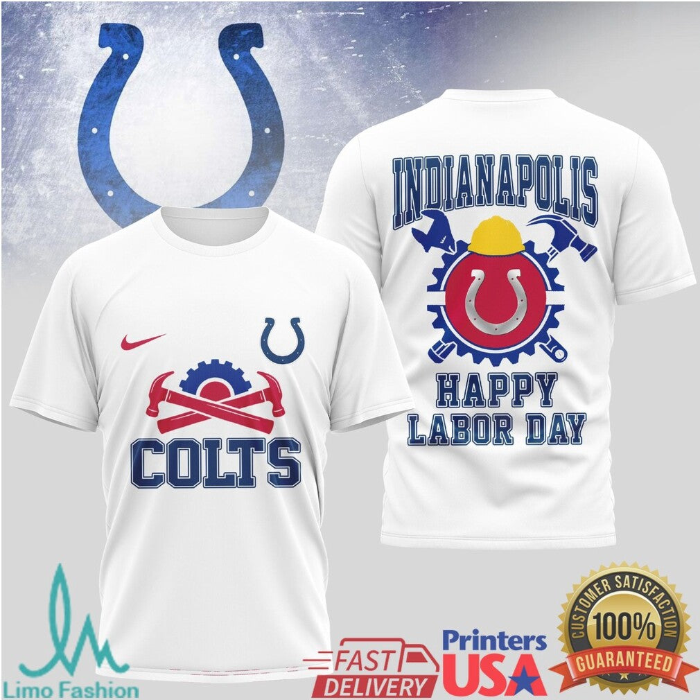 Indianapolis Colts Happy Labor Day Horseshoe Workwear T Shirt - Limotees LLC