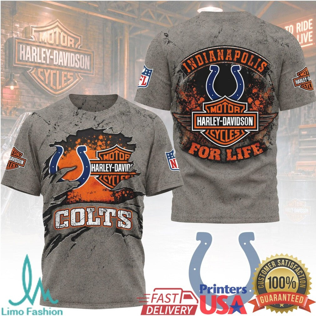 Indianapolis Colts Harley Davidson For Life Motor Motorcycle T Shirt - Limotees LLC