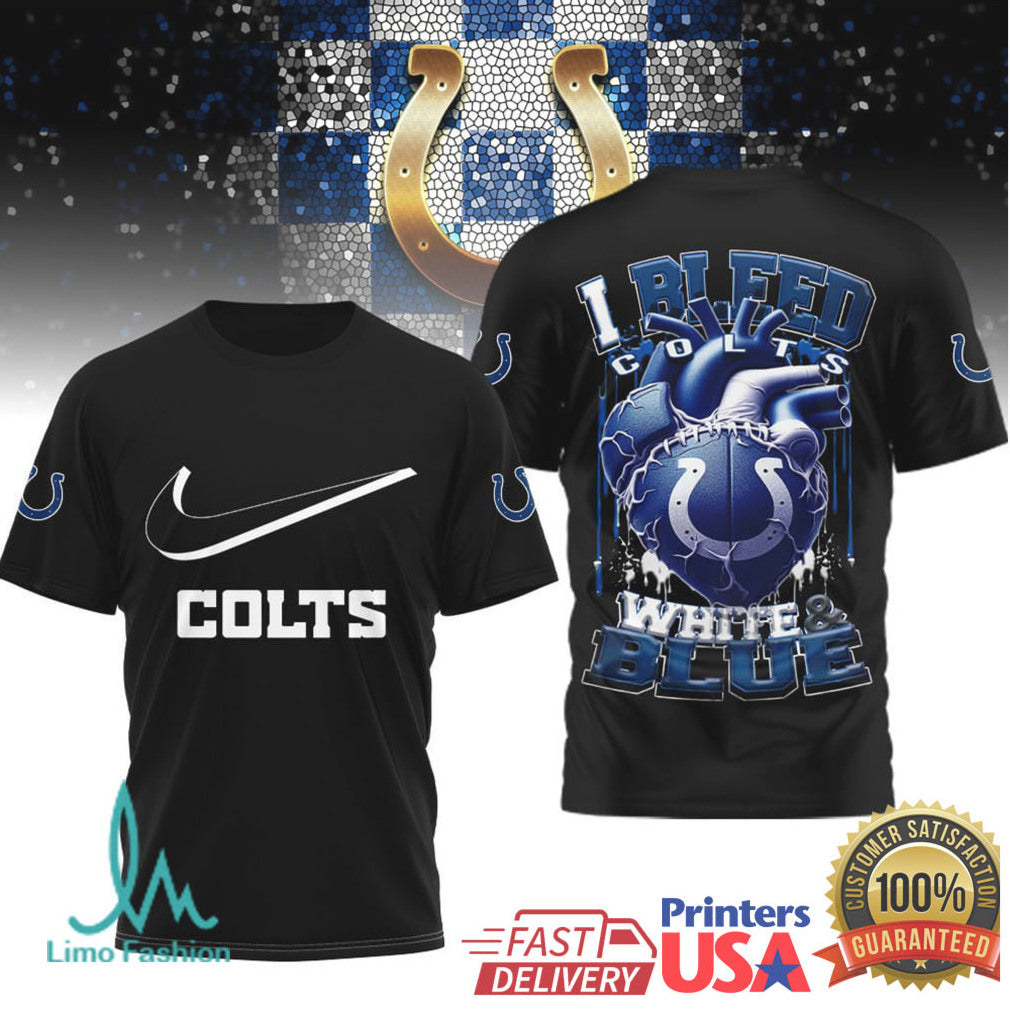Indianapolis Colts “I Bleed White & Blue” Heart Graphic T Shirt - Limotees LLC