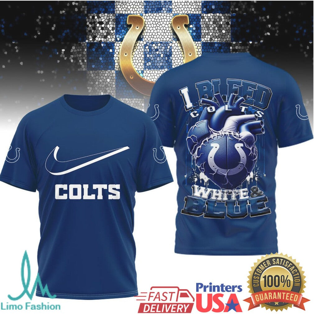 Indianapolis Colts “I Bleed White & Blue” Heart Graphic T Shirt - Limotees LLC