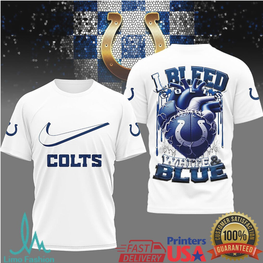 Indianapolis Colts “I Bleed White & Blue” Heart Graphic T Shirt - Limotees LLC
