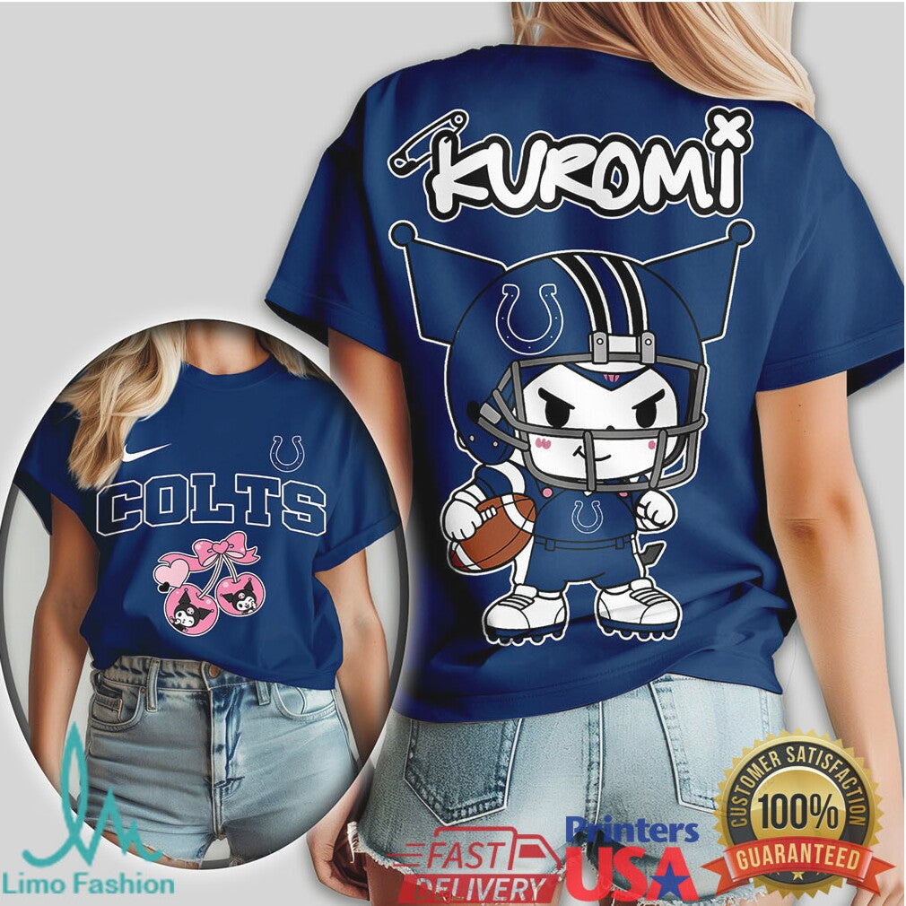 Indianapolis Colts Kuromi Sanrio Mascot Football T Shirt - Limotees LLC