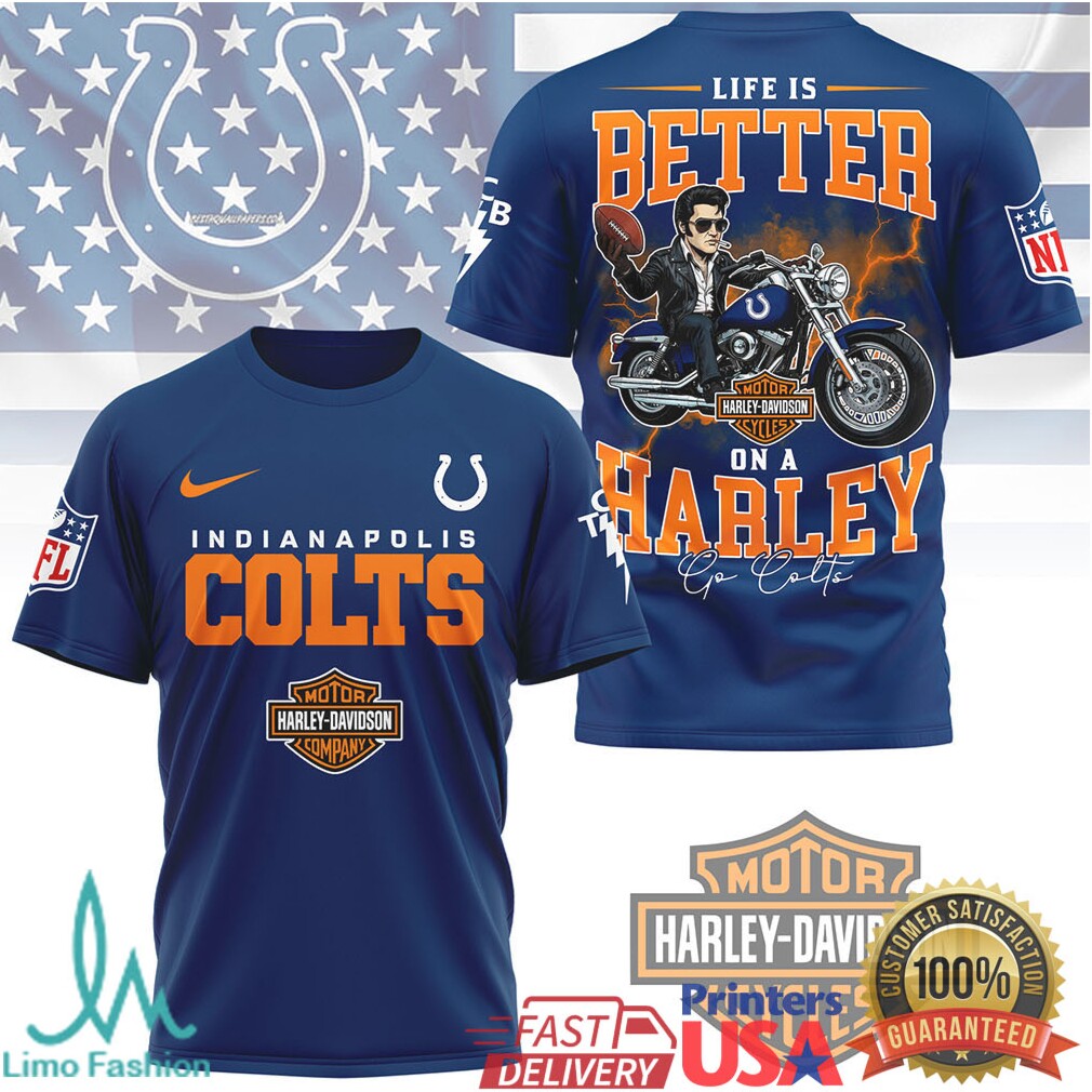 Indianapolis Colts Life Is Better On A Harley Custom Graphic T Shirt - Limotees LLC