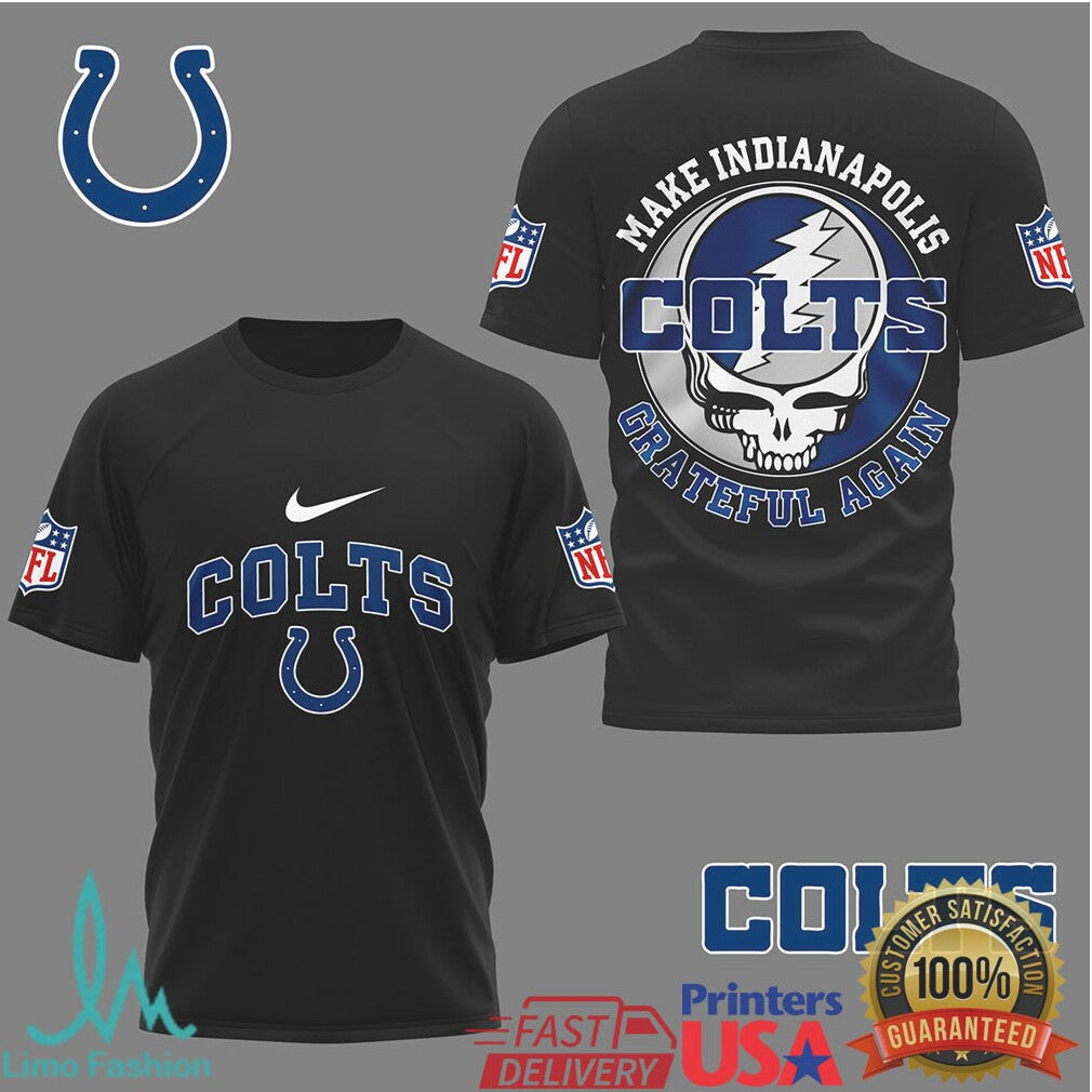 Indianapolis Colts Make Indianapolis Grateful Again Blue & White Graphic Shirt - Limotees LLC