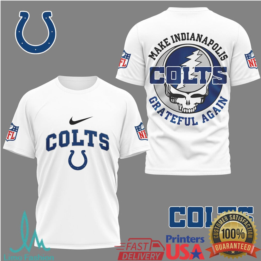 Indianapolis Colts Make Indianapolis Grateful Again Blue & White Graphic Shirt - Limotees LLC