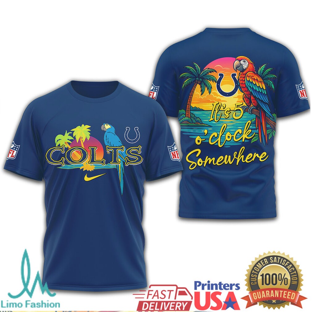 Indianapolis Colts Margaritaville It's 5 O'Clock Somewhere Parrot T Shirt - Limotees LLC