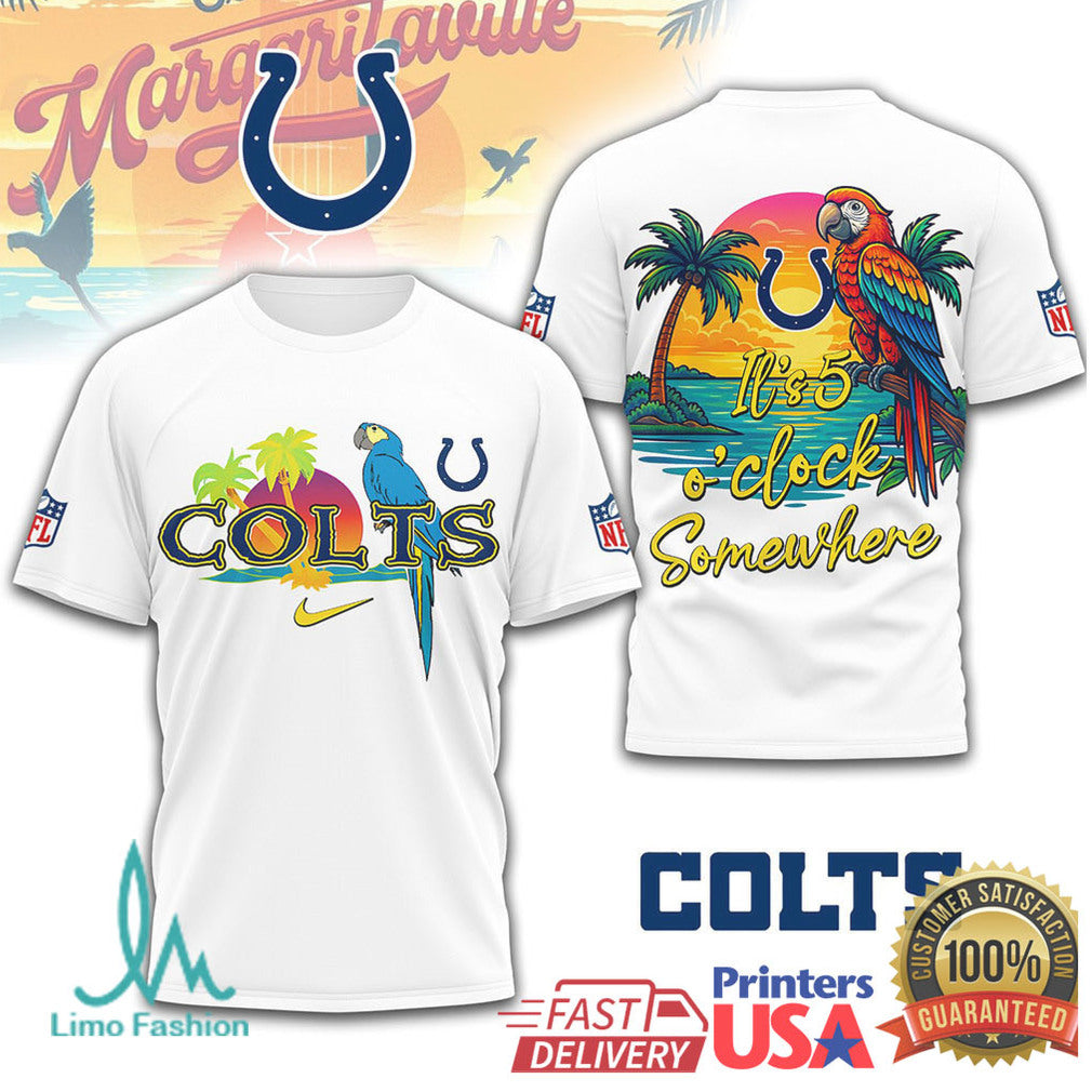 Indianapolis Colts Margaritaville It's 5 O'Clock Somewhere Parrot T Shirt - Limotees LLC