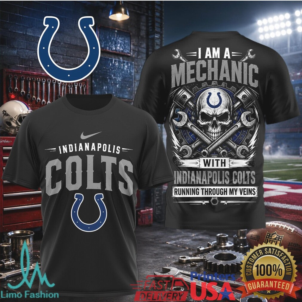 Indianapolis Colts Mechanic Skull Running Through My Veins T Shirt - Limotees LLC