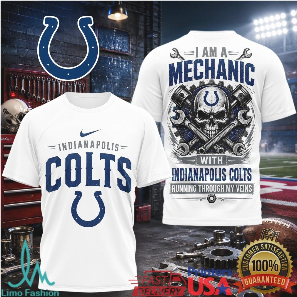 Indianapolis Colts Mechanic Skull Running Through My Veins T Shirt - Limotees LLC
