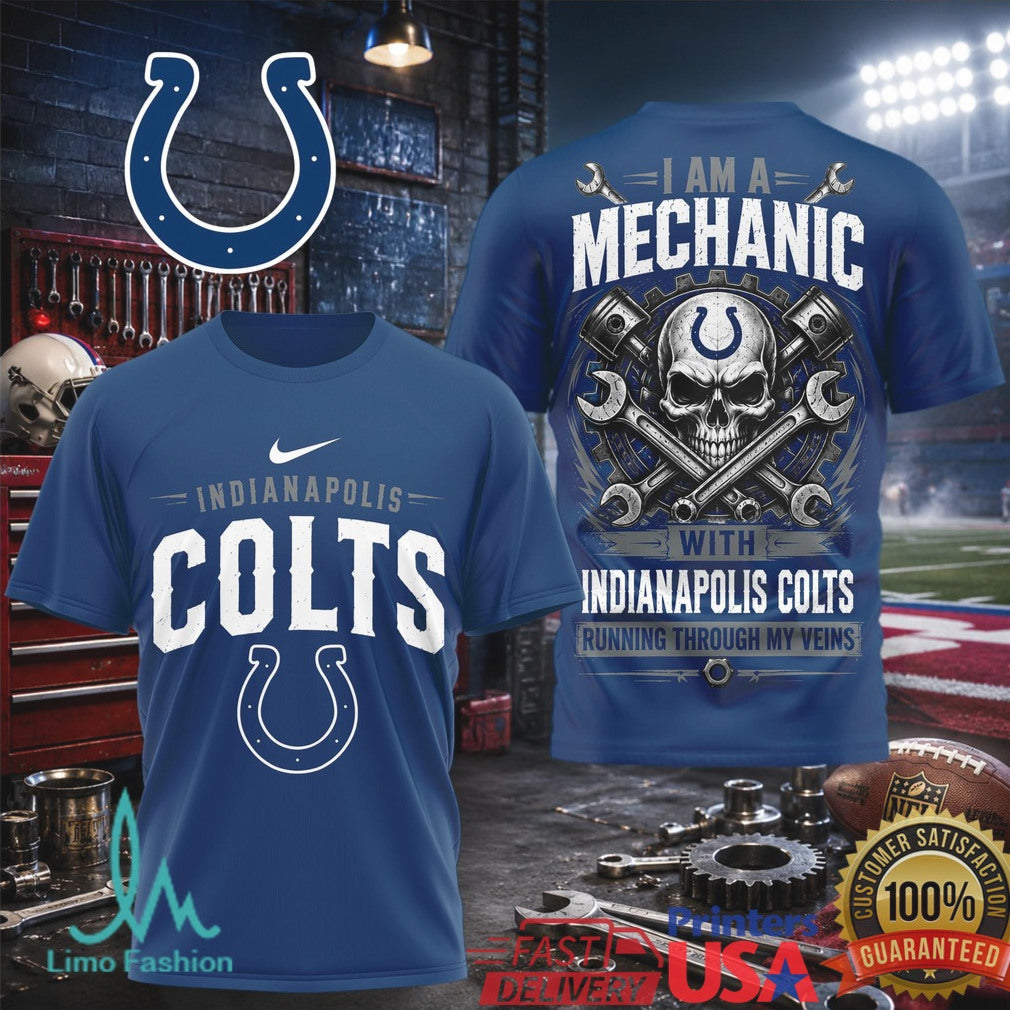 Indianapolis Colts Mechanic Skull Running Through My Veins T Shirt - Limotees LLC