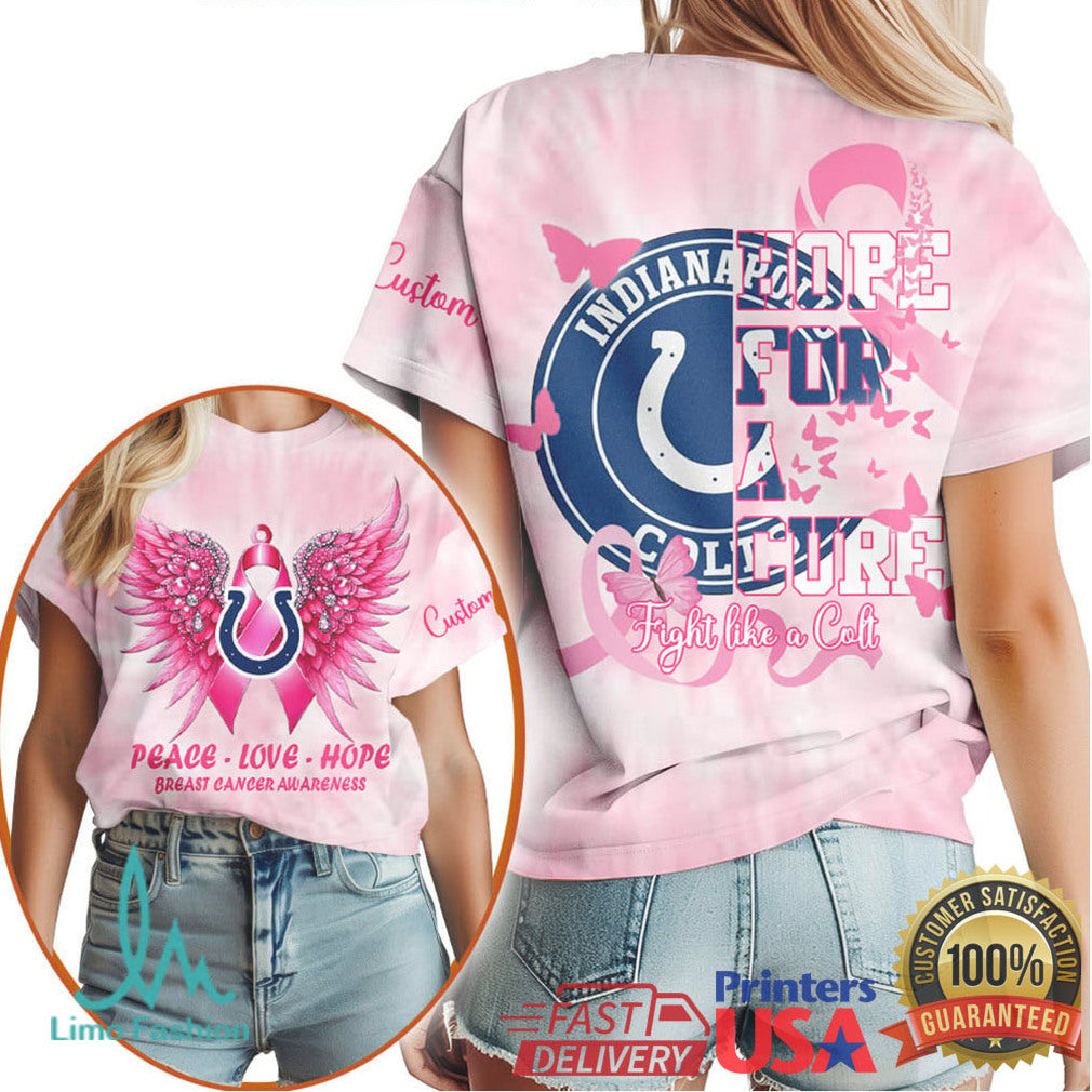 Indianapolis Colts Pink Ribbon Breast Cancer Awareness Tie Dye Graphic Tee - Limotees LLC