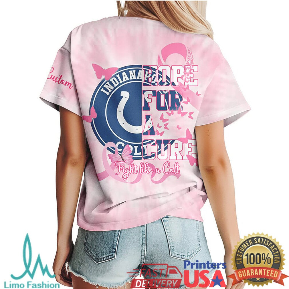 Indianapolis Colts Pink Ribbon Breast Cancer Awareness Tie Dye Graphic Tee - Limotees LLC