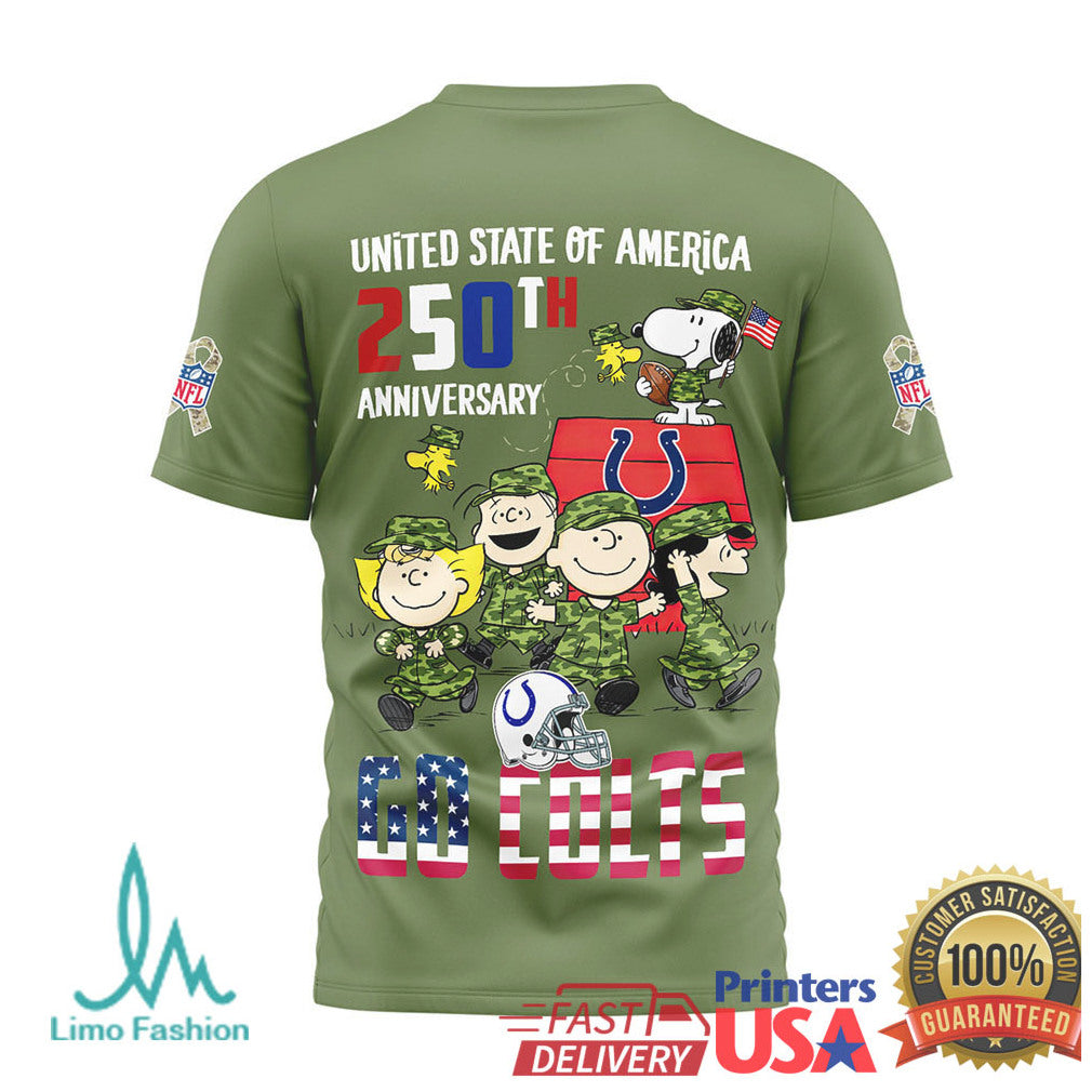 Indianapolis Colts Snoopy 250th Anniversary USA Military Olive T Shirt - Limotees LLC