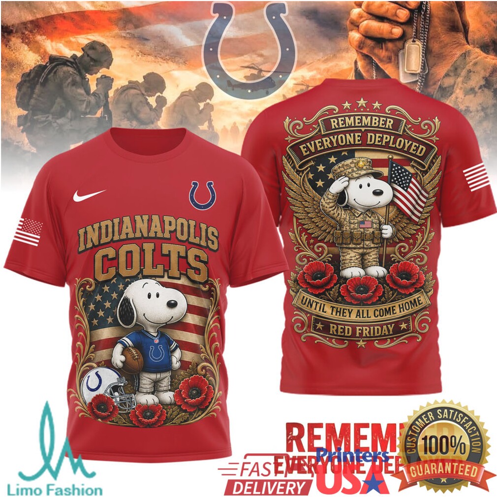 Indianapolis Colts Snoopy Red Friday Remember Everyone Deployed Military Support T Shirt - Limotees LLC