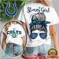 Indianapolis Colts Stoner Girl Messy Bun Sunglasses Weed T Shirt - Limotees LLC