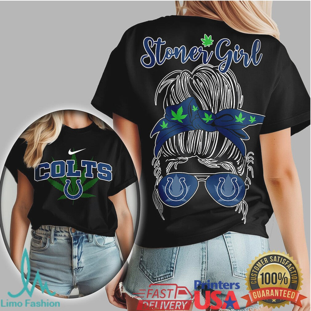 Indianapolis Colts Stoner Girl Messy Bun Sunglasses Weed T Shirt - Limotees LLC