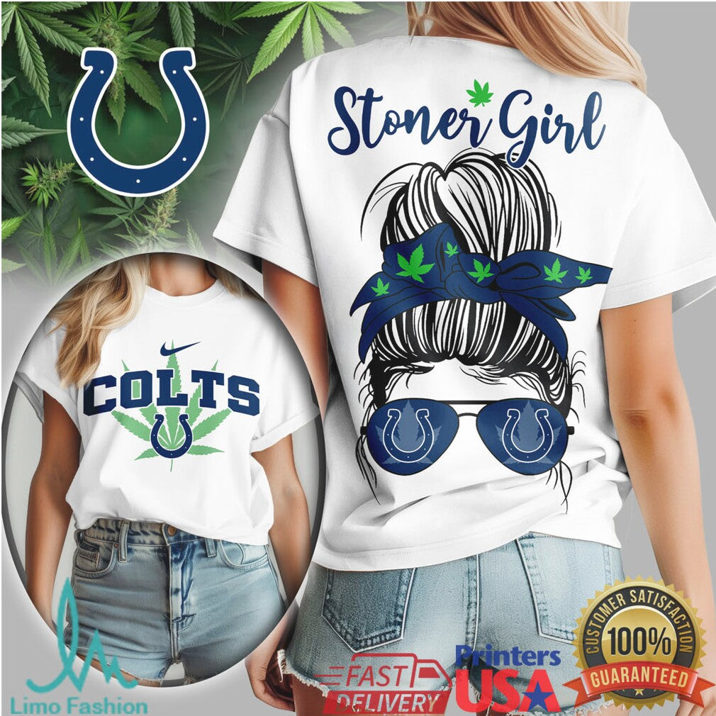 Indianapolis Colts Stoner Girl Messy Bun Weed Leaf Female Fan T Shirt - Limotees LLC