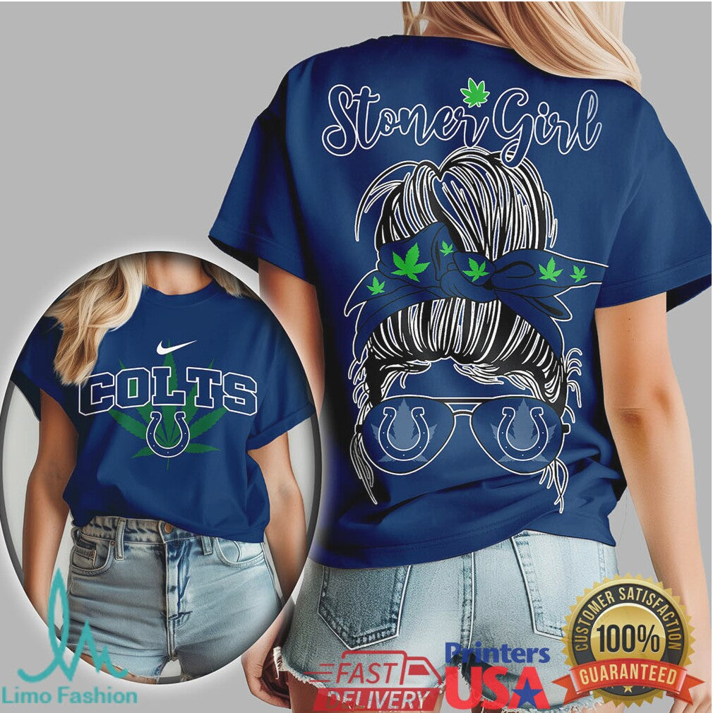 Indianapolis Colts Stoner Girl Messy Bun Weed Leaf Female Fan T Shirt - Limotees LLC