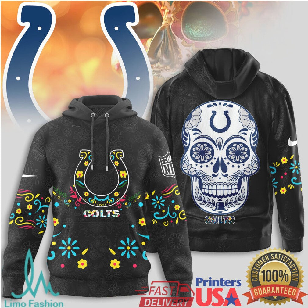 Indianapolis Colts Sugar Skull Floral Art NFL Football T Shirt - Limotees LLC