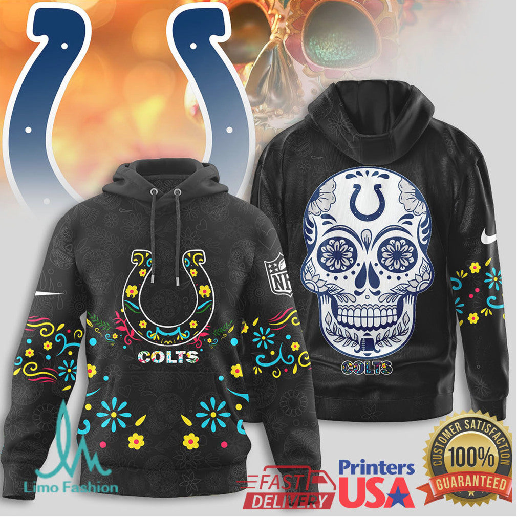 Indianapolis Colts Sugar Skull Floral Art NFL Football T Shirt - Limotees LLC