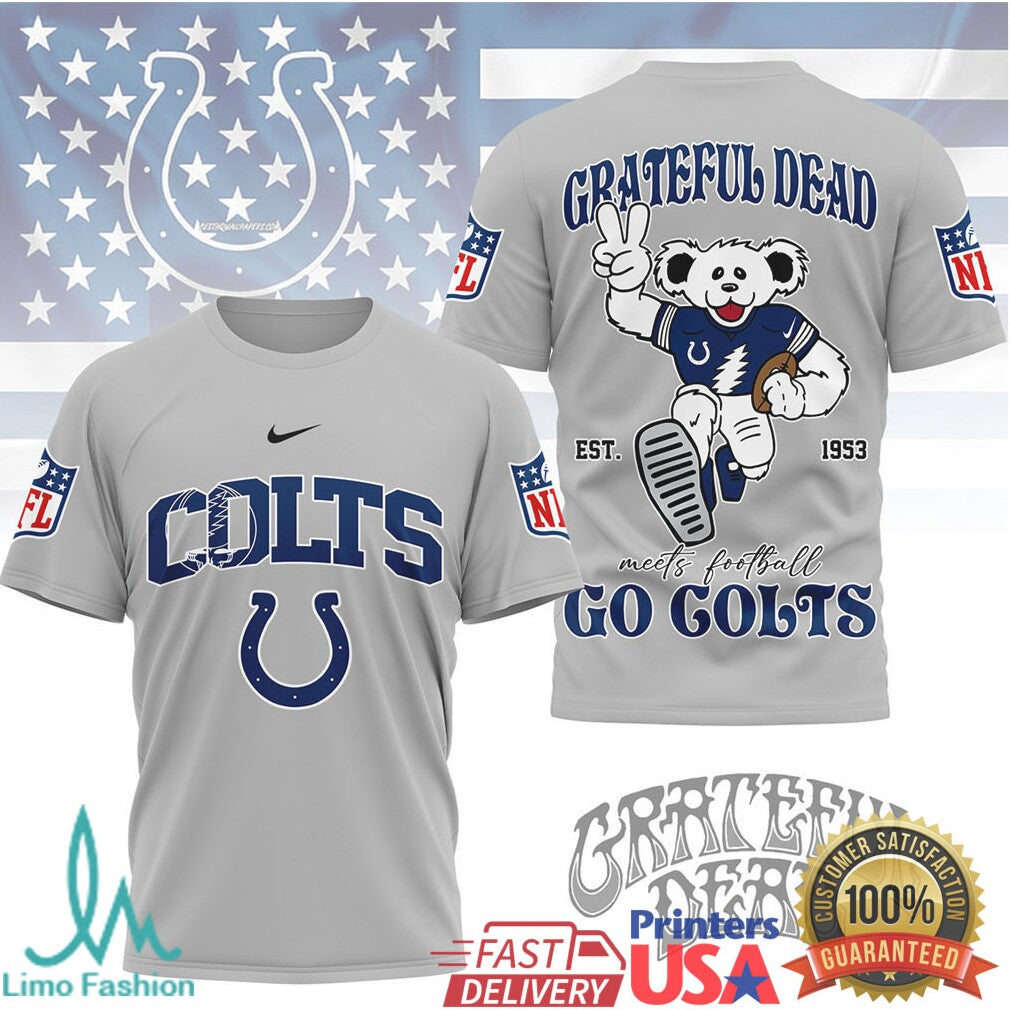 Indianapolis Colts x Grateful Dead Steal Your Face Dancing Bear NFL Football T Shirt - Limotees LLC