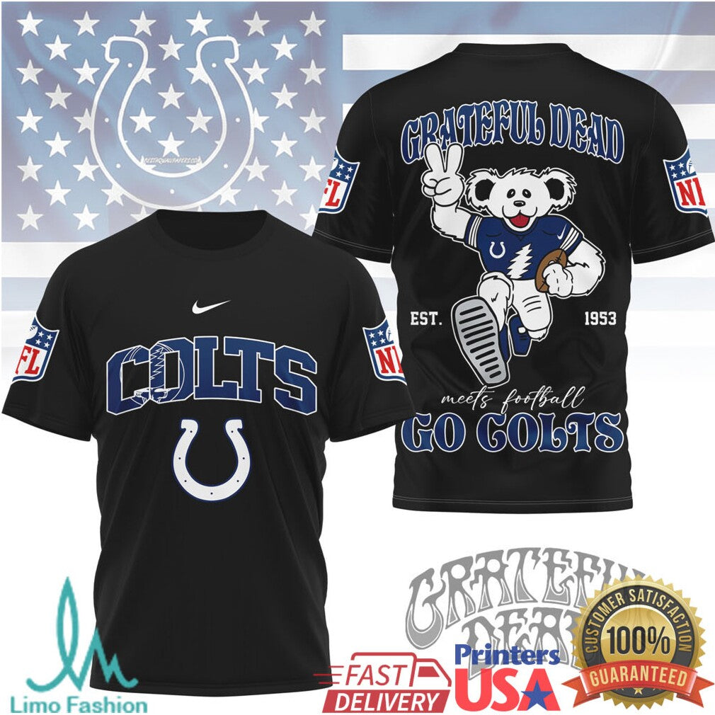 Indianapolis Colts x Grateful Dead Steal Your Face Dancing Bear NFL Football T Shirt - Limotees LLC