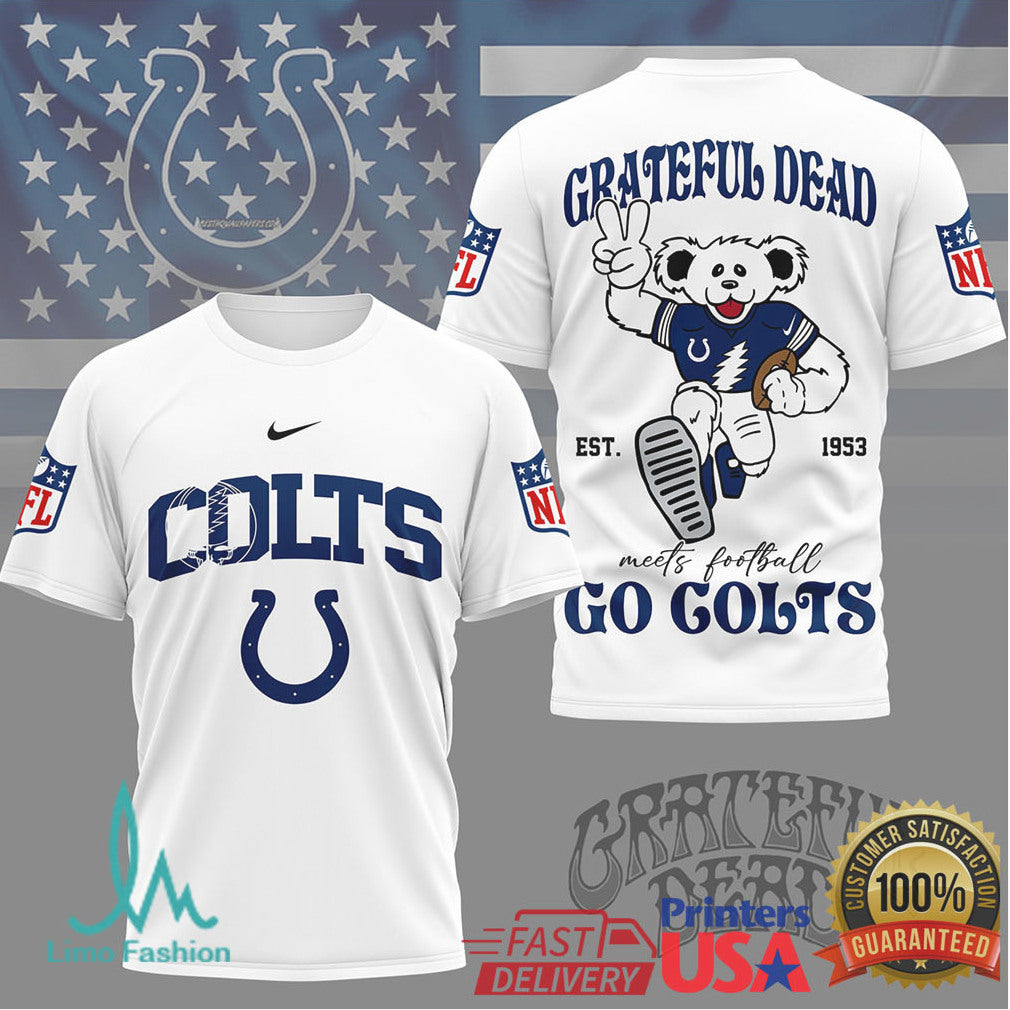 Indianapolis Colts x Grateful Dead Steal Your Face Dancing Bear NFL Football T Shirt - Limotees LLC