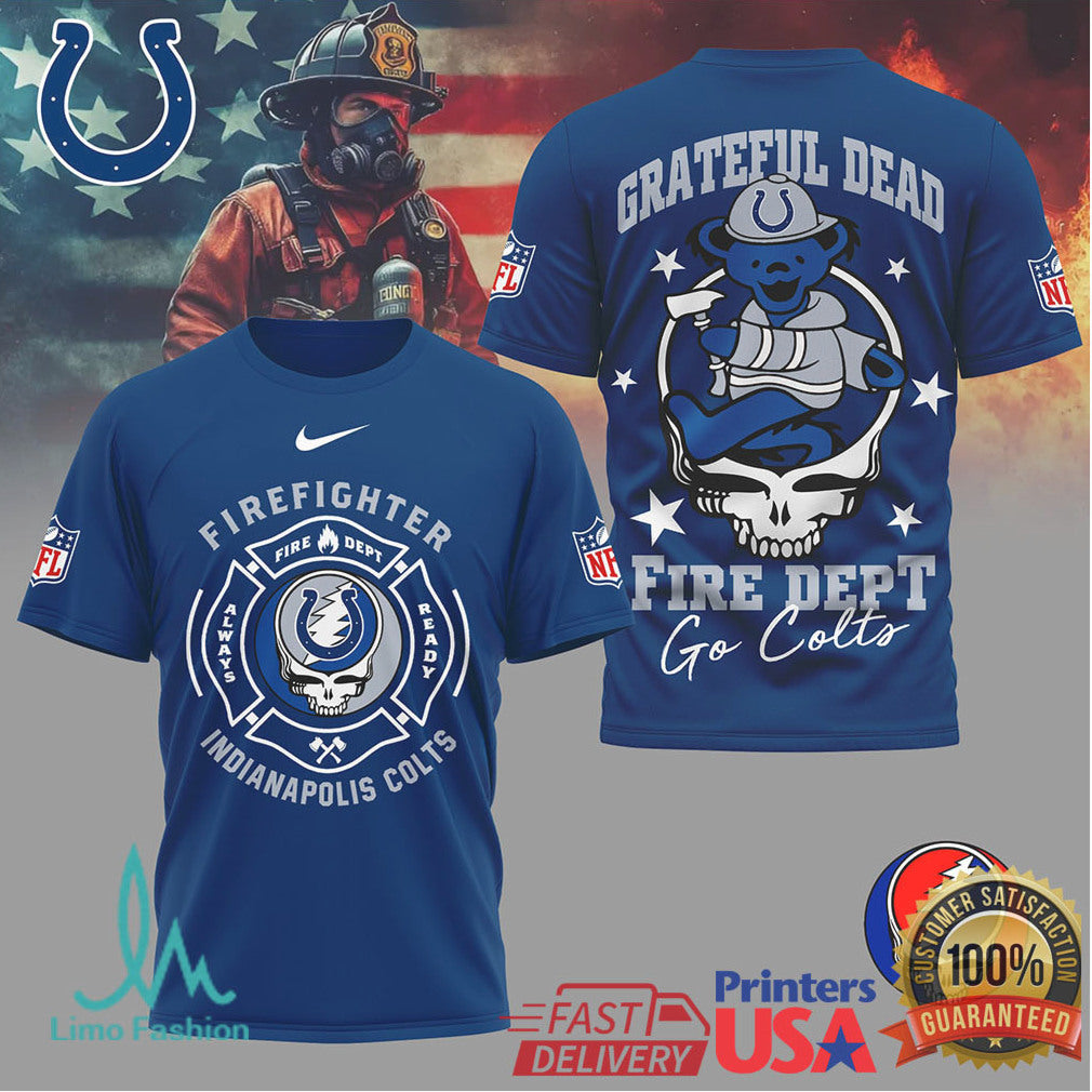 Indianapolis ColtsOfficial NFL Grateful Dead Firefighter 3D Shirt - Limotees LLC