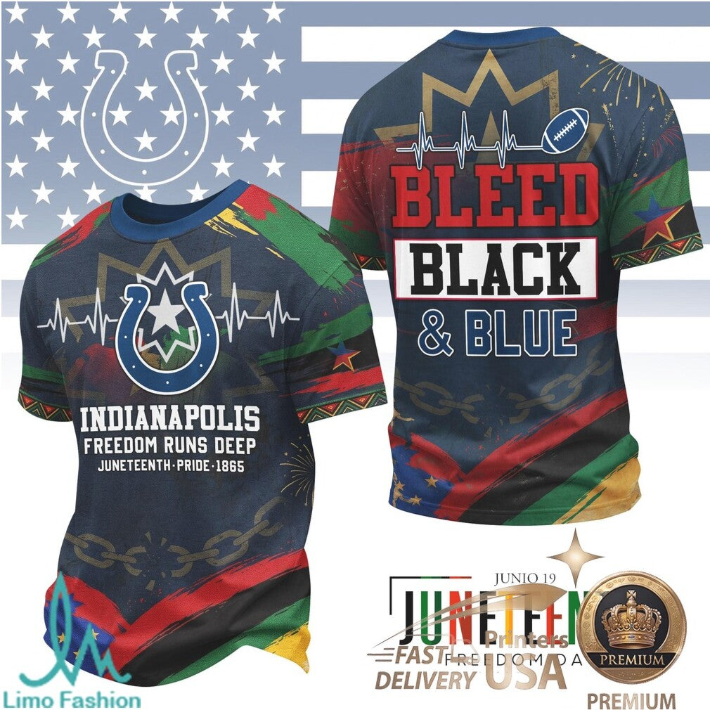 Indianapolis Football Juneteenth Freedom Day Bleed Blue T Shirt - Limotees LLC