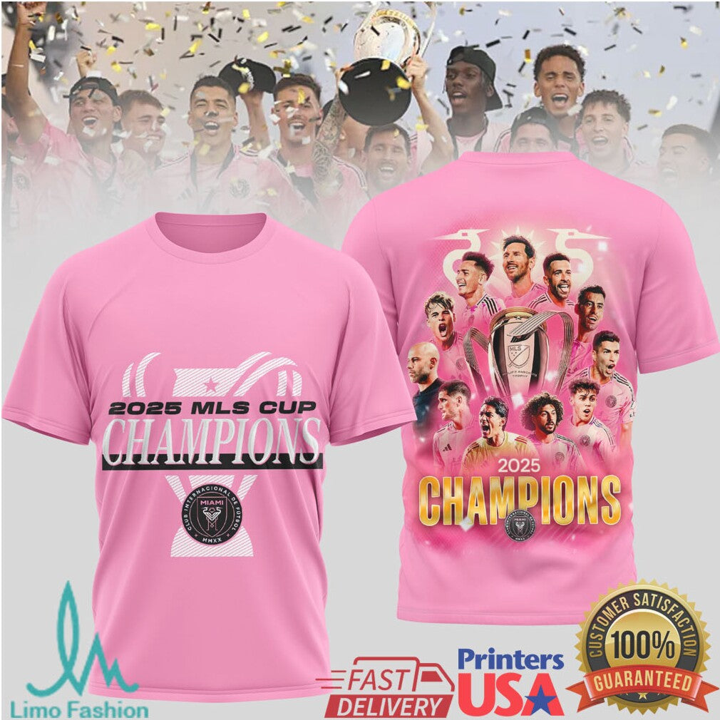 Inter Miami CF 2025 MLS Cup Champions Team Celebration Graphic T Shirt - Limotees LLC