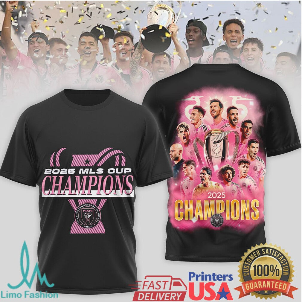 Inter Miami CF 2025 MLS Cup Champions Team Celebration Graphic T Shirt - Limotees LLC
