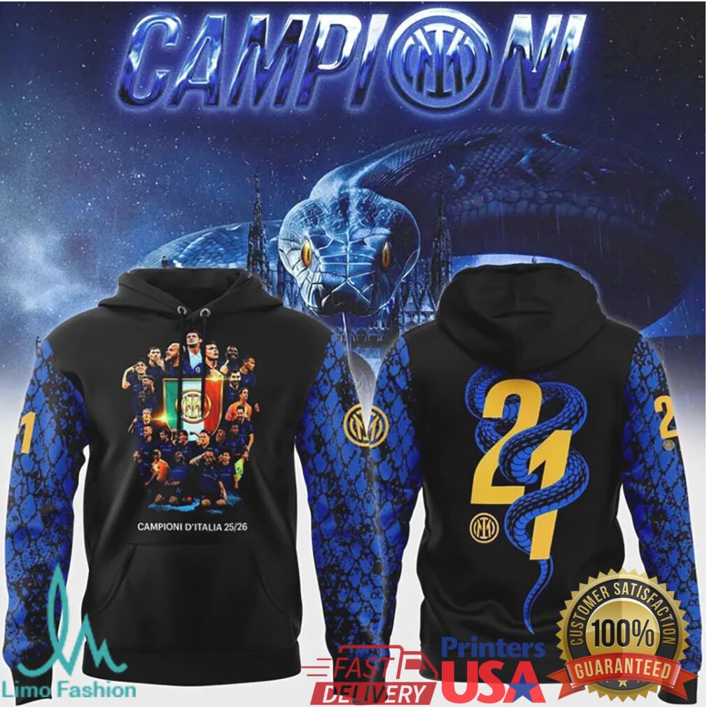 Inter Milan 21st Scudetto Black Gold Snake Campioni D'Italia 25.26 T Shirt - Limotees LLC