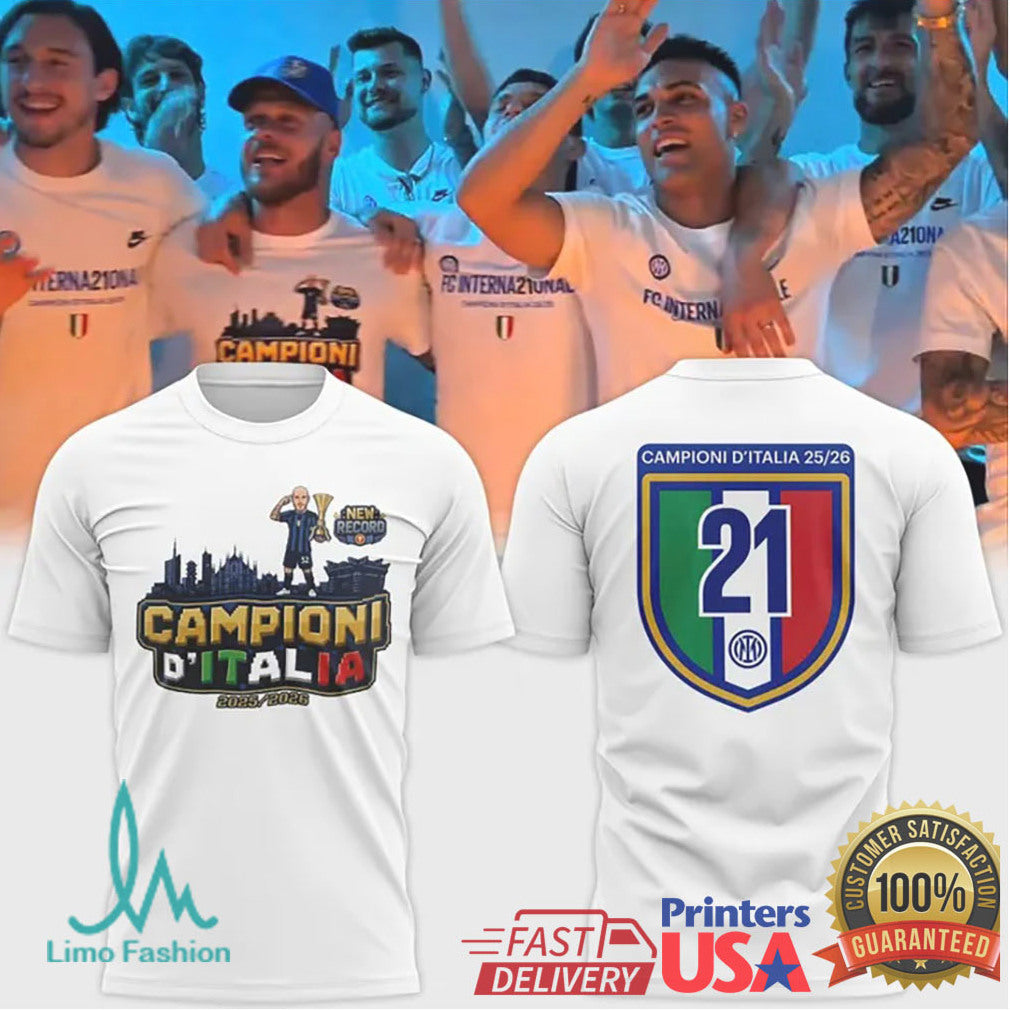 Inter Milan 21st Scudetto T Shirt Campioni D'Italia 25.26 Celebration Apparel - Limotees LLC