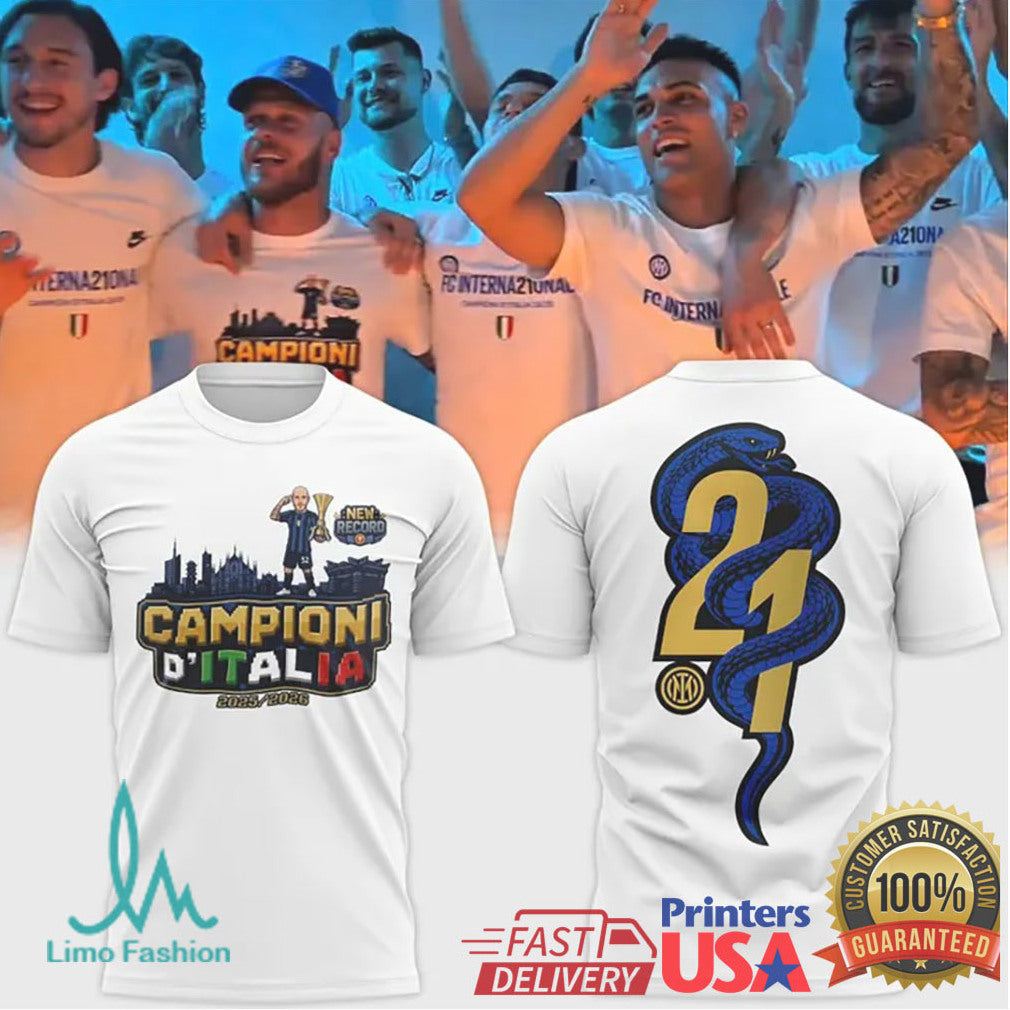 Inter Milan Campioni D'Italia 25.26 Snake Number 21 White Graphic T Shirt - Limotees LLC
