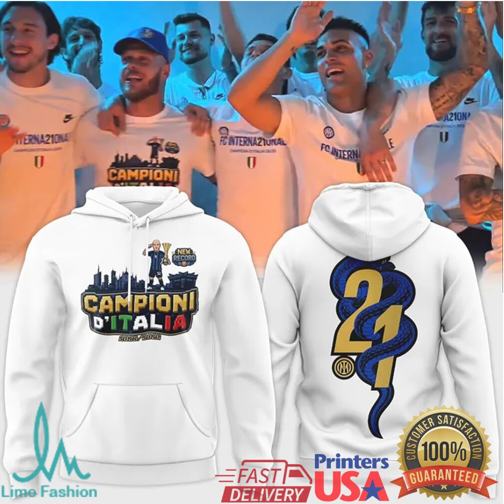 Inter Milan Campioni D'Italia 25.26 Snake Number 21 White Graphic T Shirt - Limotees LLC