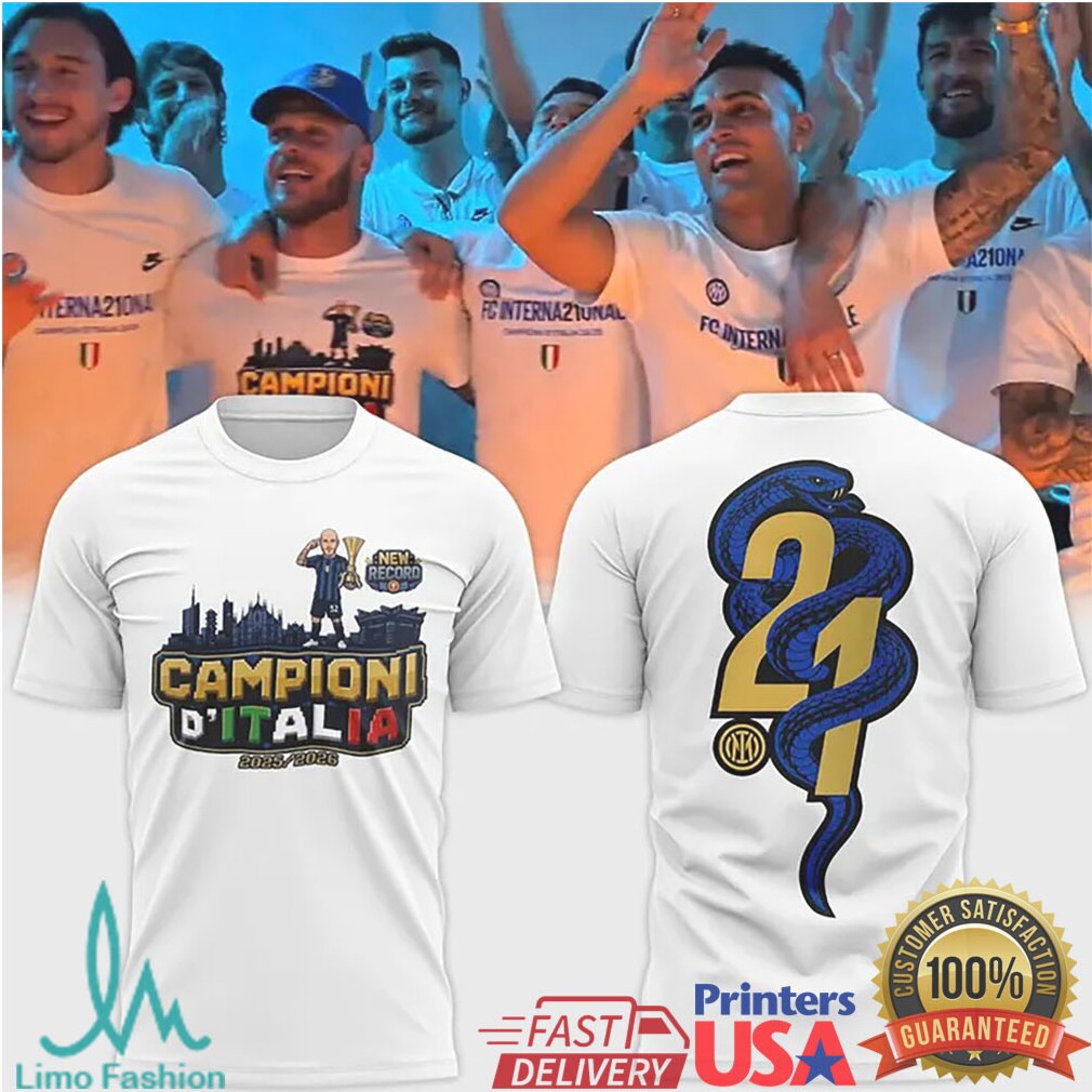 Inter Milan Campioni D'Italia 25.26 Snake Number 21 White Graphic T Shirt - Limotees LLC