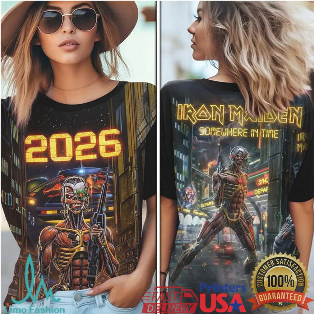 Iron Maiden 2026 World Tour Somewhere In Time Sci Fi Metal Graphic Apparel T Shirt - Limotees LLC