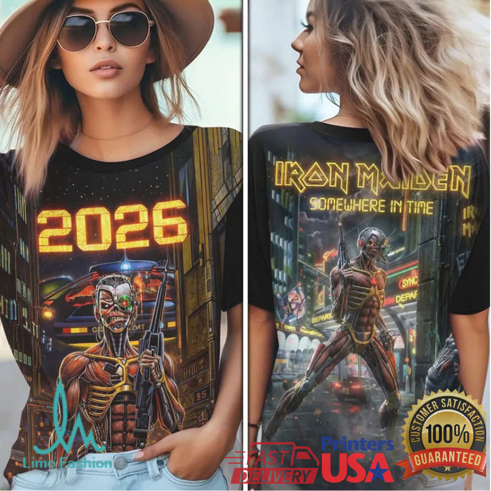 Iron Maiden 2026 World Tour Somewhere In Time Sci Fi Metal Graphic Apparel T Shirt - Limotees LLC