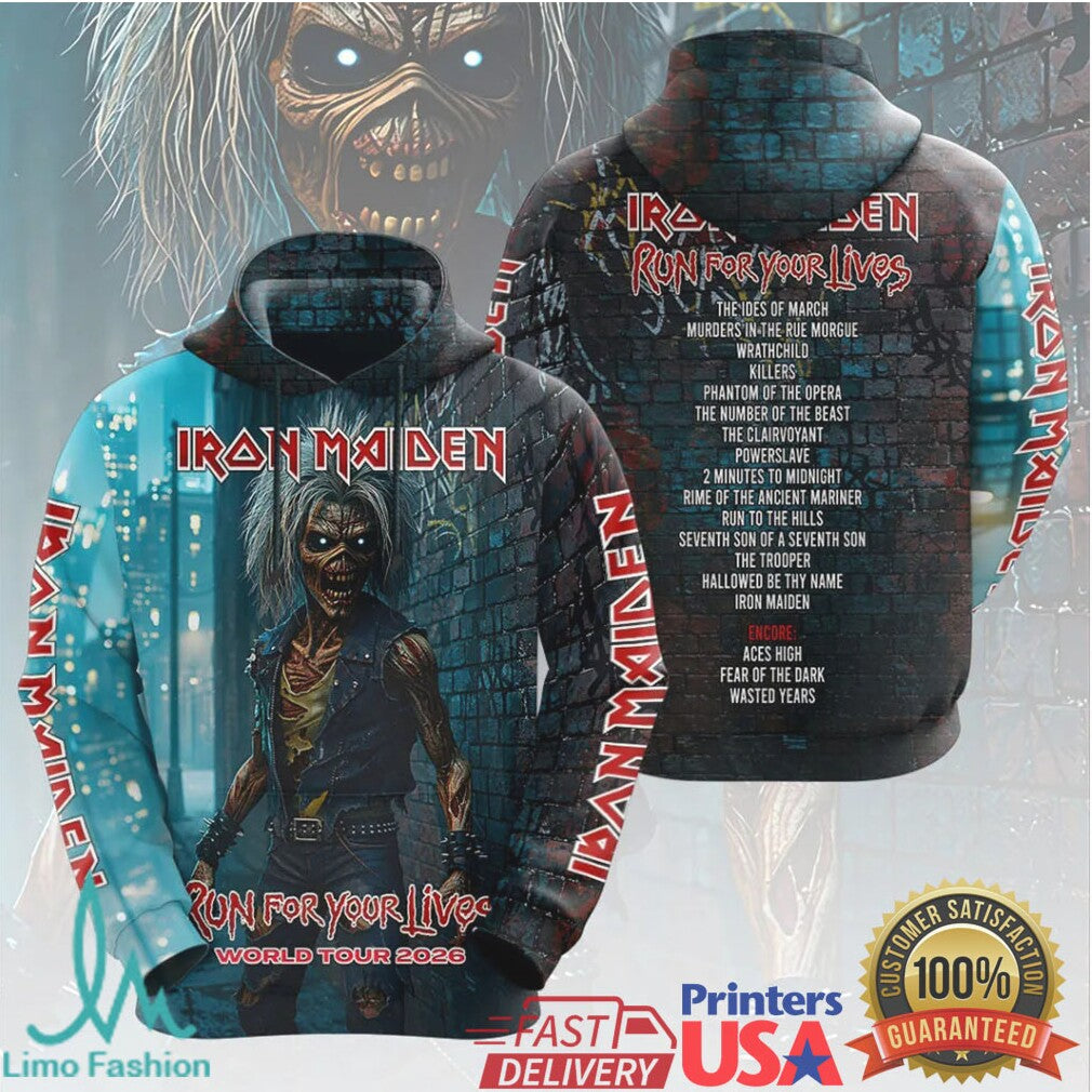 Iron Maiden Eddie Run For Your Lives 2026 Tour Street Style 3D T Shirt - Limotees LLC