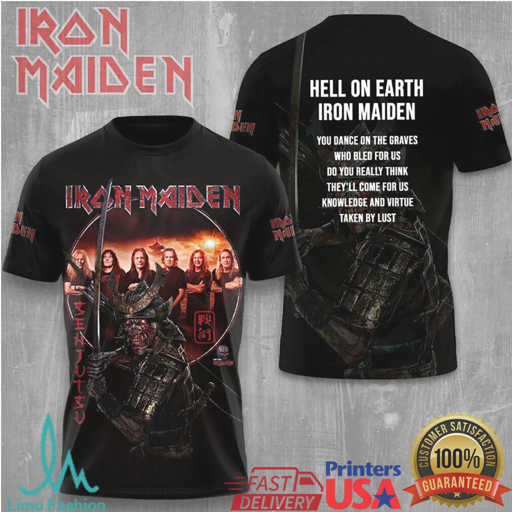 Iron Maiden Hell On Earth Senjutsu Samurai Vintage Black Retro Heavy Metal Music Fans T Shirt - Limotees LLC
