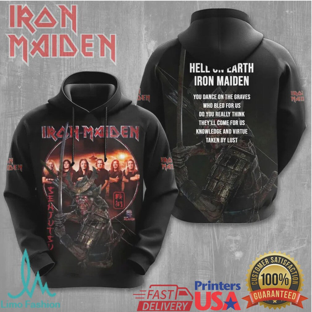 Iron Maiden Hell On Earth Senjutsu Samurai Vintage Black Retro Heavy Metal Music Fans T Shirt - Limotees LLC